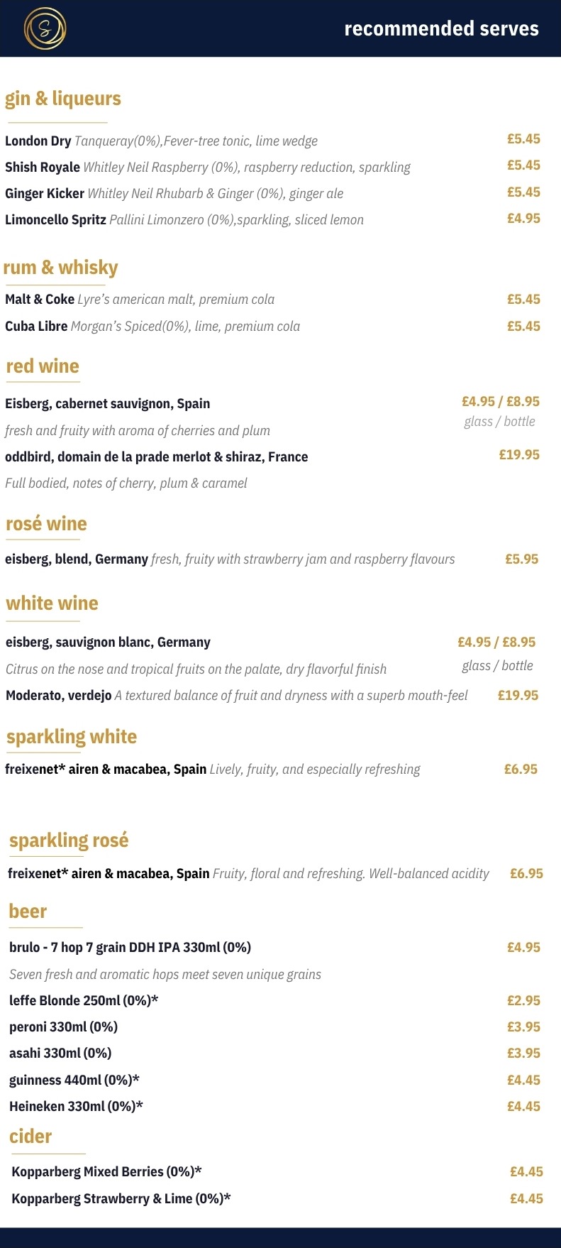 Shish Edinburgh recommended serves, wine, beer and cider