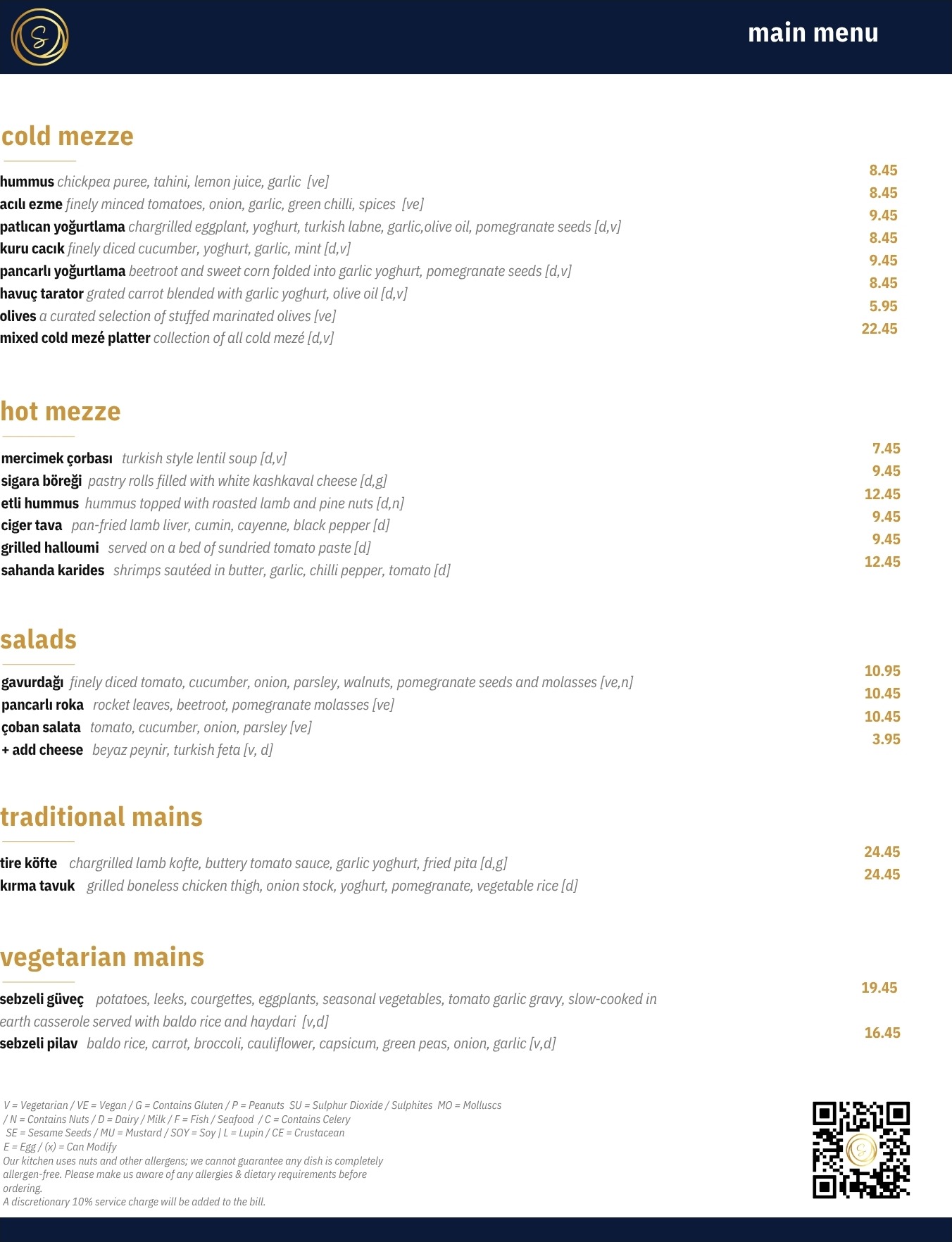 Shish Edinburgh main menu, mezze, salads and mains